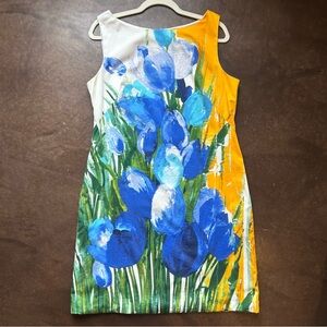 Theia abstract painting Floral shift Dress- 97% cotton- size 14